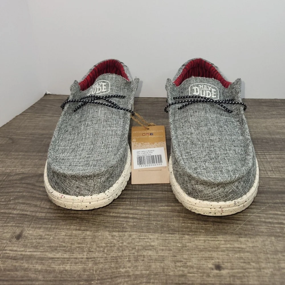 HEYDUDE Unisex Wally Blend Linen Black Casual Comfort Shoe Womens 10 Men's 8
